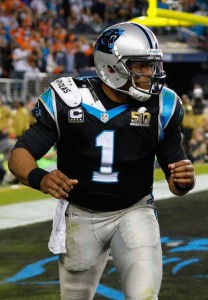 Cam Newton No.1 of the Carolina Panthers reacts during the fourth quarter against the Denver Broncos in Super Bowl 50 at Levi’s Stadium on Monday in Santa Clara, California. AFP PHOT