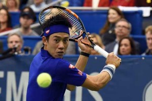 Kei Nishikori of Japan returns a shot to Taylor Fritz of the United States during their singles final match on Day 7 of the Memphis Open at the Racquet Club of Memphis on Monday in Memphis, Tennessee. AFP PHOTO