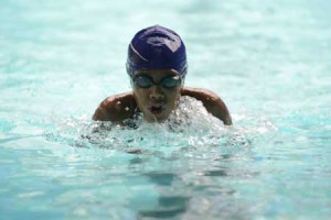 Record-breaker Aalia Jaire Espejo of Ingenium School Marikina during the breaststroke event of the Philippine Swimming League (PSL) 90th National Series Inter-school/Inter-club Class B and C-Motivational Swim Meet held at the Diliman College swimming pool in Quezon City. CONTRIBUTED PHOTO