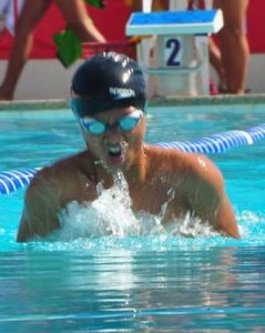 Divine Word College of Calapan’s Rio Lorenzo Malapitan during the breaststroke leg of the 200m Individual Medley of the 91st Philippine Swimming League (PSL) National Series-RPM Swim Meet at the JJ Leido Jr. Sports Complex in Calapan City, Oriental Mindoro. CONTRIBUTED PHOTO