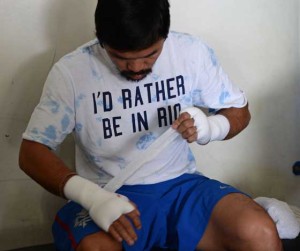 Manny Pacquiao prepares for a training session at a gym in General Santos City. AFP PHOTO