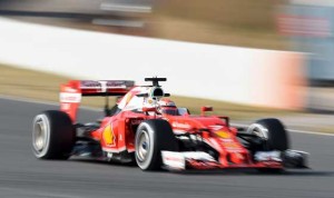 Ferrari’s Finnish driver Kimi Raikkonen drives at the Circuit de Catalunya on Friday in Montmelo on the outskirts of Barcelona on the fourth test day of the Formula One Grand Prix season. AFP PHOTO 