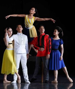 Prima ballerina Lisa Macuja-Elizalde as Inang Bayan (center), with Ninoy the rebel and his beloved Corazon (couple on left) and Ferdinand the dictator and his wife Imelda   
