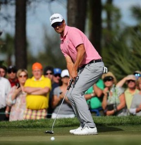Adam Scott of Australia reacts to a missed putt on the eighth green during the final round of the Honda Classic at PGA National Resort & Spa -Champions Course on Monday in Palm Beach Gardens, Florida. AFP PHOTO