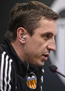 Valencia’s British coach Gary Neville speaks during a press conference at the Sports City in Valencia on Thursday. AFP PHOTO