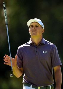 Jordan Spieth reacts to making a par putt on the eighth hole during round two of the Northern Trust Open at Riviera Country Club on Saturday in Pacific Palisades, California. AFP PHOTO 