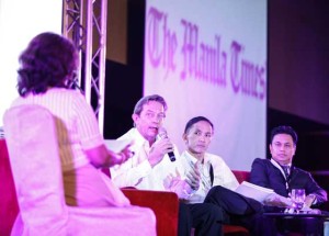 FROM THE EXPERT  World Bank’s lead economist Rogier Van Den Brink (second, left) fields questions during the 3rd business forum of The Manila Times . With him are Eduardo Francisco, president of BDO Capital, Investment Corp, Alexander Cabrera, chairman and senior partner of PWC Philippines and Nerilyn Tenorio, editor-in-chief of The Manila Times. PHOTO BY DJ DIOSINA