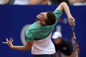 Austria’s Dominic Thiem serves against Spain’s Rafael Nadal during their semi-final tennis match at the ATP Argentina Open in Buenos Aires, Argentina on Saturday (Sunday in Manila). AFP PHOTO