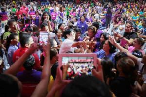 TAGUM WELCOMES MARCOS Senator Ferdinand Marcos Jr. reaches out to an adoring audience in Tagum City. 