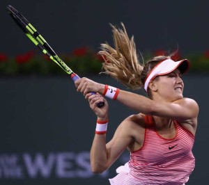 Eugenie Bouchard of Canada in action in her match against Risa Ozaki of Japan during day four of the BNP Paribas Open at Indian Wells Tennis Garden on Friday in Indian Wells, California. AFP PHOTO