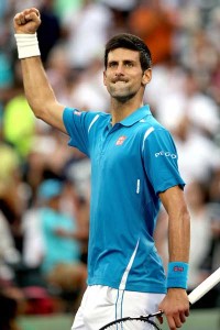 Novak Djokovic of Serbia celebrates his win over Dominic Thiem of Austria during the Miami Open presented by Itau at Crandon Park Tennis Center on Wednesday in Key Biscayne, Florida. AFP PHOTO