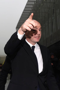 Newly elected FIFA president Gianni Infantino arrives at the FIFA headquarters on February 29, 2016 in Zurich. AFP PHOTO 