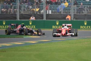 Four-time world champion Sebastian Vettel (right) of Ferrari closely trailed the Mercedes Benz duo Lewis Hamilton and Nico Rosberg during the final day of practice at Melbourne ahead of the Australian Formula One Grand Prix. AFP PHOTO