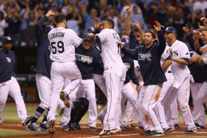 Members of the Tampa Bay Rays revel after a victory. AFP FILE PHOTO