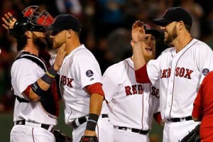 Members of the Boston Red Sox revel after a win. AFP FILE PHOTO