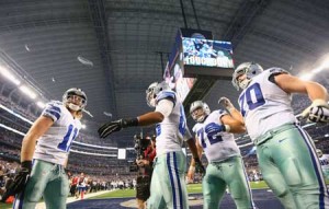 Cole Beasley No.11, Terrance Williams No.83, Travis Frederick No.72 and Zack Martin No.70 of the Dallas Cowboys celebrate the game-winning touchdown against the Detroit Lions. AFP FILE PHOTO