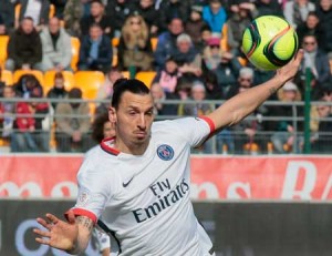 UNSTOPPABLE ‘IBRA’ Paris Saint-Germain’s Swedish forward Zlatan Ibrahimovic kicks the ball during the French Ligue 1 football match between Troyes and Paris Saint-Germain on Monday at the Aube Stadium in Troyes AFP PHOTO