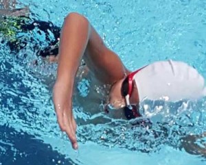 Legazpi City bet Trump Christian Luistro during the freestyle leg of the boys’ 7-year 100m Individual Medley in the 92nd Philippine Swimming League (PSL) National Series Bicol Swim Meet on Saturday at the Mariners Polytechnic University Foundation Swimming Pool in Rawis, Legazpi City. CONTRIBUTED PHOTO