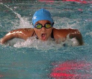 Record-breaker Micaela Jasmine Mojdeh swims the 50m-butterfly event of the girls’ 9-10 category during the 2016 Indian Ocean All-Star Challenge on Sunday at the Challenge Stadium in Perth, Australia. CONTRIBUTED PHOTO