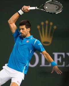 Novak Djokovic of Serbia returns a shot to Feliciano Lopez of Spain, Thursday at the BNP Paribas Open at the Indian Wells Tennis Garden in Indian Wells, California. AFP PHOTO