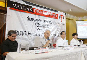 THE TRUTH SURVEY Bishops Broderick Pabillo and Teodoro Bacani Jr., along with Clifford Sorita, explain the results of the Veritas survey. PHOTO BY EDRICH VERGARA