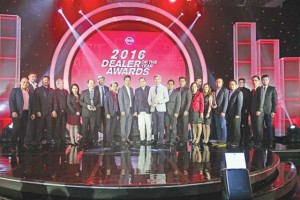 Nissan Philippines Inc. recently awarded three of its dealers the “Dealer of the Year” title during the company’s first Annual Dealer Conference and Awards Night at the Marriot Hotel in Pasay City. The awards were given to the dealerships with the highest scores in all facets of dealer operations, including Sales, After-sales service, Finance and Customer Relations management.  The winning dealers were Ponce Automobile Corp. for Nissan Bacolod, Tetra Sales and Services for Nissan North EDSA, and Royce Motors Center for Nissan Isabela.  Representing NPI were Abner Berdos, general manager (GM) for After-sales (first from left); Antonio Zara, president and managing director (ninth from left); Lyn Quiazon, GM or TCS (sixth from right), and SJ Huh, GM for Marketing (second from right).