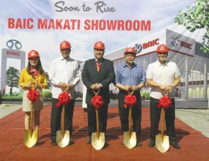  Shown in photo during the groundbreaking are (from left) Bayan Auto representative Michelle Kimberly Chua, UCPB president and CEO Jeronimo Kilayko, Bayan Auto president and CEO George Chua, Universal Motors Corp. representative Wilson Lee and  History Channel Asia and A+E Networks of Asia country head Jacque Ruby.