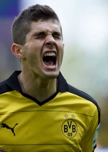 Dortmund’s midfielder Christian Pulisic celebrates scoring the 1-0 goal during the German Bundesliga first division football match BVB Borussia Dortmund vs Hamburg SV in Dortmund, western Germany, on Monday. AFP PHOTO