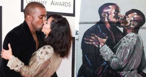 Scott Marsh painted ‘Kanye Loves Kanye’ (right) after seeing the rappers photo with wife Kim Kardashian (left)