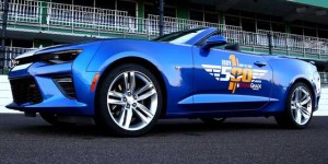 One of the 2016 Chevrolet Camaro SS that will be used in the promotional activities for the 100th staging of the Indianapolis 500.  INDIANAPOLISMOTORSPEEDWAY.COM 