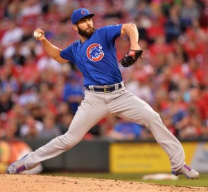 Jake Arrieta No.49 of the Chicago Cubs pitches in the second inning against the Cincinnati Reds at Great American Ball Park on Friday in Cincinnati, Ohio. AFP PHOTO