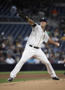 Drew Pomeranz No.13 of the San Diego Padres pitches during the first inning of a baseball game against the Pittsburgh Pirates at PETCO Park on Thursday in San Diego, California. The Padres beat the Pirates 8-2.  AFP PHOTO 