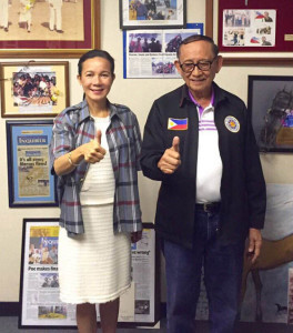 ALL’S WELL Grace Poe wears a shirt given by former President Fidel V. Ramos during her courtesy call on the former leader on Wednesday