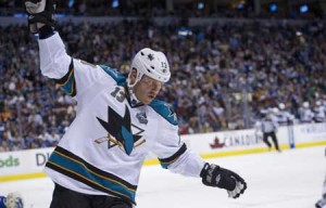 Raffi Torres No.13 of the San Jose Sharks celebrates after scoring the game-winning goal. AFP FILE PHOTO