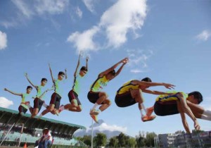 John Marvin Rafols, Grade 10 of University of Visayas, Central Visayas posts 6.91 meters in the long jump event of the 2016 Palarong Pambansa at the Bicol University Sports Complex in Legazpi City, Albay. PHOTO BY RENE DILAN