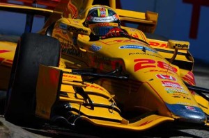 Ryan Hunter-Reay, driver of the No.28 DHL Andretti Autosport Honda Dallara, seen during the Verizon IndyCar Series Toyota Grand Prix of Long Beach, in California, in April 2015.  AFP file photo 