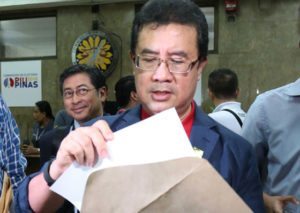 CRIMINAL COMPLAINT Lawyer Jose Amor Amorado, head of the BBM Quick Count Center, files a complaint against Smartmatic executives for their breach of the transparency server of the Comelec. PHOTO BY RENE H. DILAN 