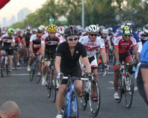 Bikers roll off at the starting point of the Alaska CycleAsia Philippines at the SM by the Bay grounds at Mall of Asia in Pasay City on Saturday. CONTRIBUTED PHOTO