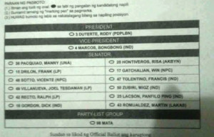 DU-BONG? A sample of the ballot reportedly distributed by the Iglesia ni Cristo. 