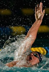 Ryan Lochte swims on his way to victory in the the men’s 400m IM during the 2016 Arena Pro Swim Series at Charlotte swim meet at Mecklenburg County Aquatic Center on Saturday in Charlotte, North Carolina. AFP PHOTO