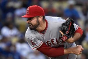 Matt Shoemaker No.52 of the Los Angeles Angels of Anaheim pitches against the Los Angeles Dodgers at Dodger Stadium on Tuesday in Los Angeles, California. AFP PHOTO