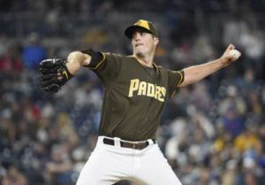 Drew Pomeranz No.13 of the San Diego Padres pitches during the fourth inning of a baseball game against the New York Mets at PETCO Park on Saturday in San Diego, California. AFP PHOTO