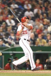 Clint Robinson No.25 of the Washington Nationals hits a walk off home run during a baseball game against the Detroit Tigers at Nationals Park on Tuesday in Washington, DC. AFP PHOTO