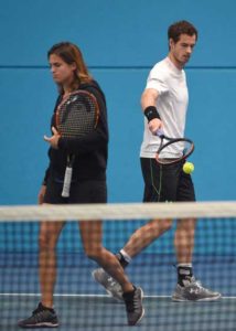 Britain’s Andy Murray (right) taking part in a training session with his coach Amelie Mauresmo on Day 5 of the 2016 Australian Open tennis tournament in Melbourne. AFP PHOTO