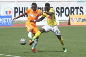 Kaya FC striker Robert Lopez Mendy attempts to pierce Forza FC’s defense in the first round of the 2016 United Football League. Photo courtesy of UFL Media