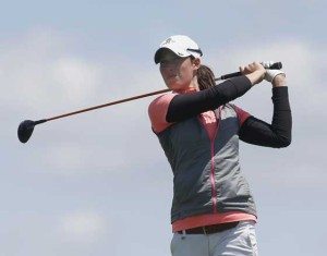 Laetitia Beck of Israel watches her tee shot on the eighth hole during the Yokohama Tire Classic on Friday in Prattville, Alabama.  AFP PHOTO