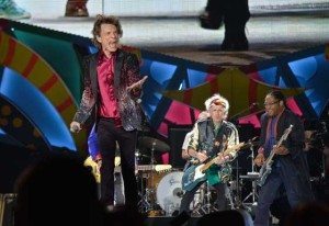 British singer and The Rolling Stones front man Mick Jagger during a concert performance