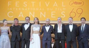 (From left) US actress Dylan Penn, Sean Penn, French actor Jean Reno, French actress Adele Exarchopoulos, US actor Hopper Penn, South African-US actress Charlize Theron, British actor Jared Harris, and Spanish actor Javier Bardem AFP PHOTO 
