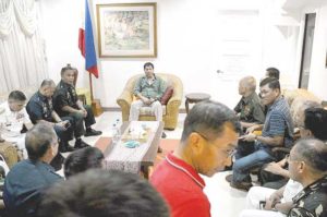 SECURITY MEET President Rodrigo Duterte meets his National Security officials in Davao City.  AFP PHOTO