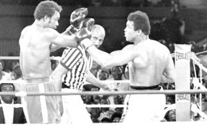 RUMBLE IN THE JUNGLE This file photo taken on October 30, 1974 shows former world heavyweight boxing champion Muhammad Ali (R) and his compatriot and titleholder George Foreman (L) in Kinshasa. Ali won and got back his title. AFP PHOTO